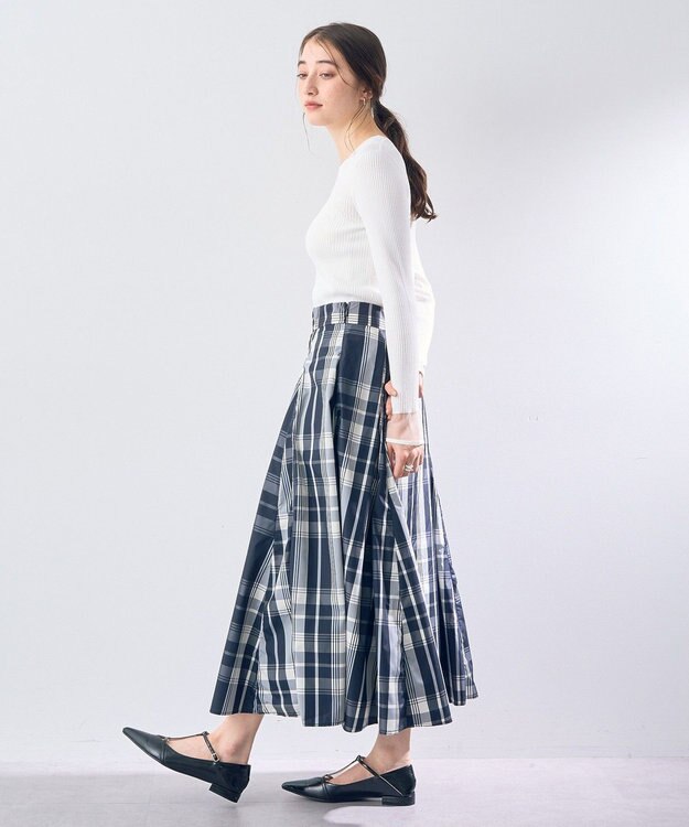 YECCA VECCA 撥水メモリーフレアスカート Navy