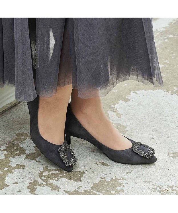 MODE ET JACOMO <MODE ET JACOMO>ビジューバックルパンプス ダークグレースエード