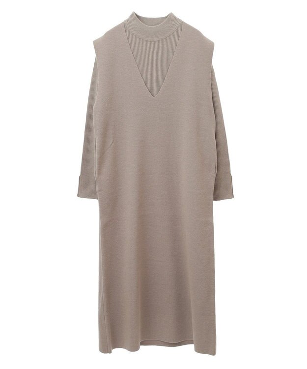 earth music&ecology Ｓｅｔ２点ハイネックプルオーバー＋ニットワンピース Gray Beige