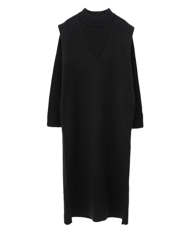 earth music&ecology Ｓｅｔ２点ハイネックプルオーバー＋ニットワンピース Black