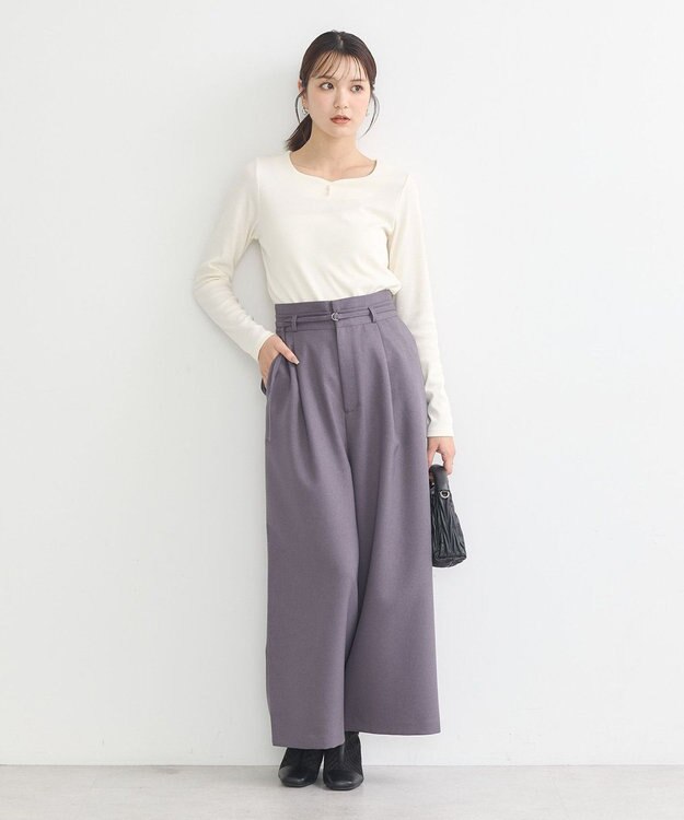 earth music&ecology ベルト付きワイドパンツ Gray