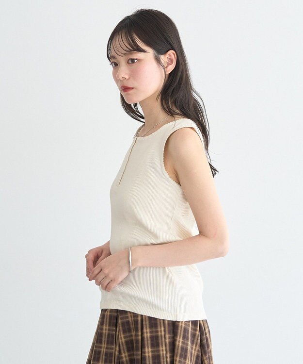earth music&ecology 【綿100％】ピコミシンヘンリーネックタンクトップ Ivory