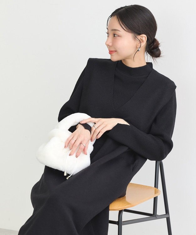 earth music&ecology Ｓｅｔ２点ハイネックプルオーバー＋ニットワンピース Black