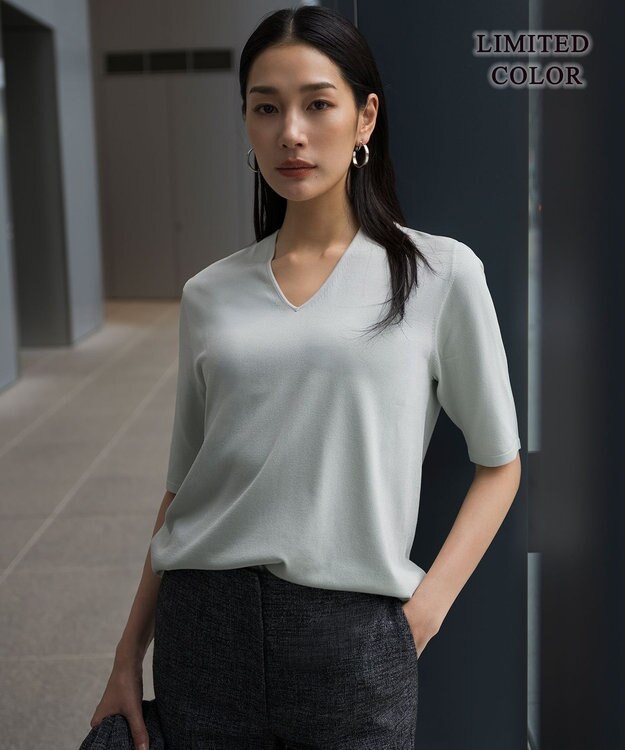 ICB L 【WEB限定カラーあり】 シンセティックハイゲージ 半袖Vネックニット アイスグレー［WEB限定］