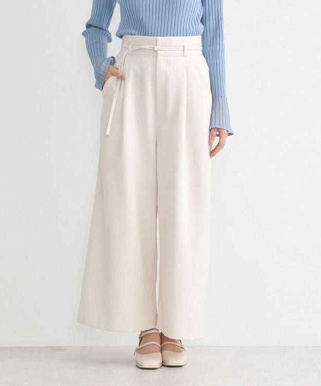 earth music&ecology ベルト付きワイドパンツ Light Beige