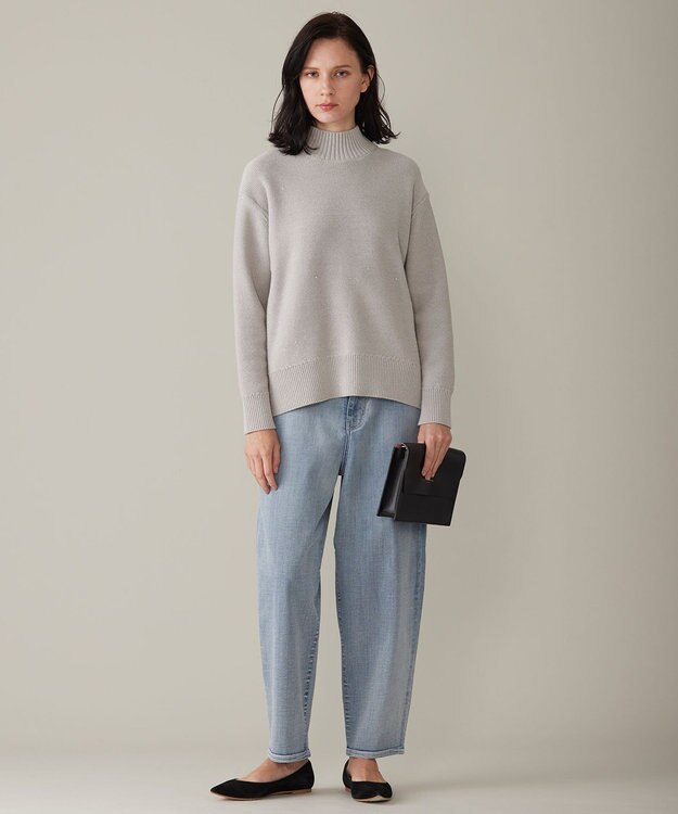 自由区 S 【洗える】スパングルミドルゲージ ニット ライトグレー系