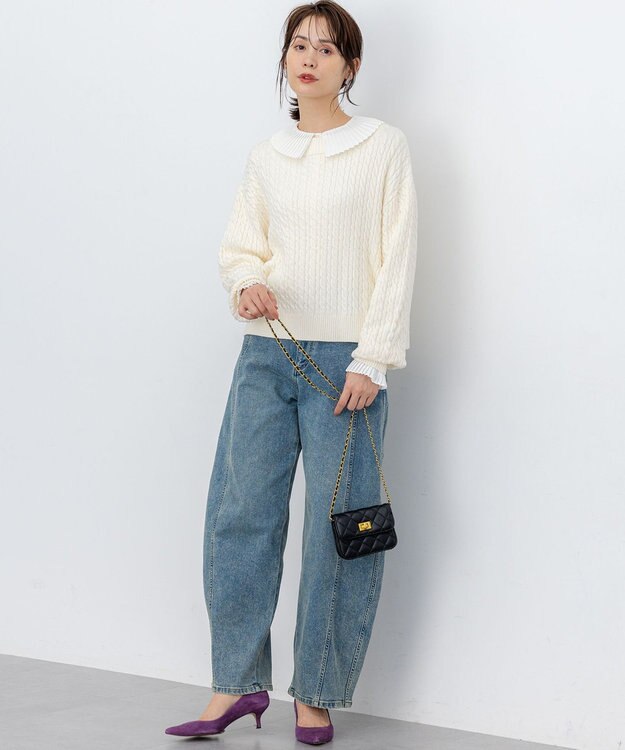 組曲 L 【加藤ローサさん着用】ライトデニムカーブパンツ ブルー系