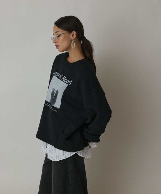 GRACE CONTINENTAL Catphoto裏毛トップ ブラック