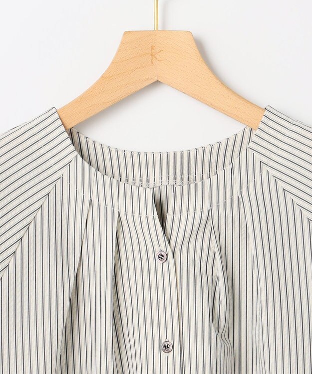 組曲 【先行予約・前後着用可】ソフトサッカーラグランスリーブ ブラウス エクリュ×ネイビーストライプ系1