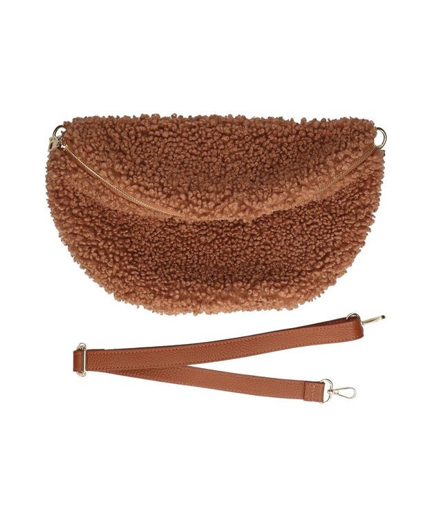 INTER-CHAUSSURES 【ANDREA CARDONE】レザーストラップボアショルダーバッグ ライトブラウン雑材