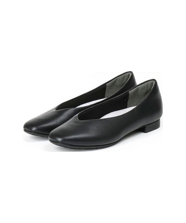 AcureZ Vカットフラットパンプス「母趾にやさしい美パンプス」 ブラック
