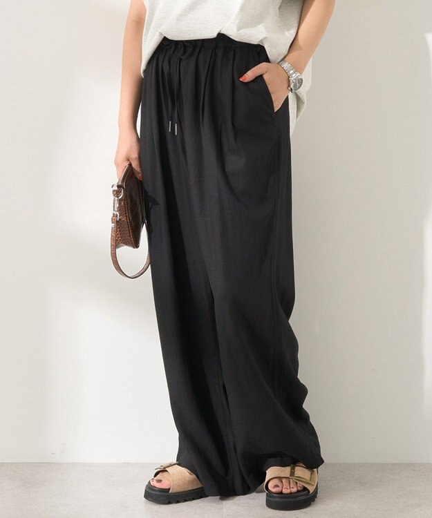 AMERICAN HOLIC 【接触冷感】リネンブレンドタックワイドパンツ Black