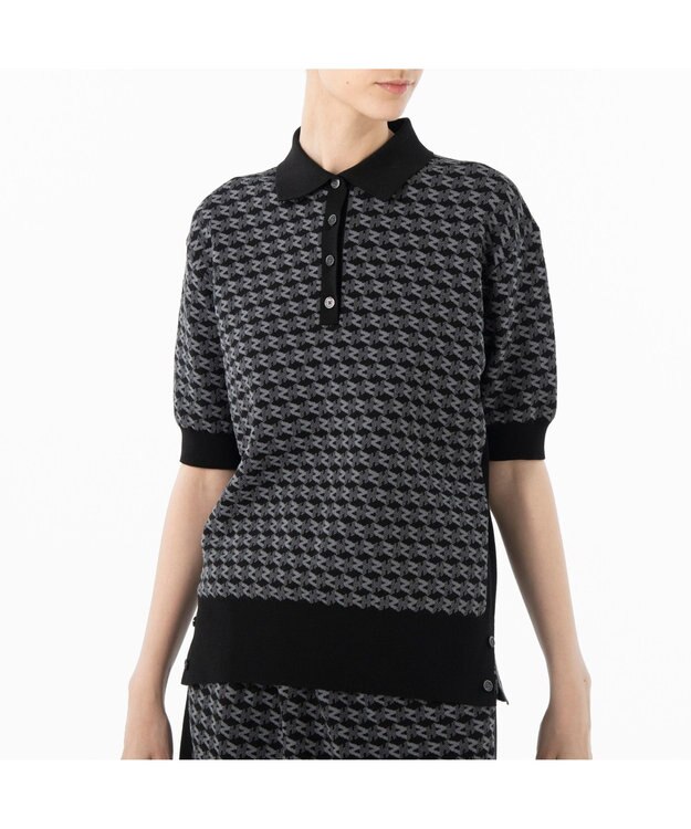 ZERO HALLIBURTON 【セットアップ可能】 モノグラム柄 ニットポロシャツ ZHG-W5A4d 85139 ブラック
