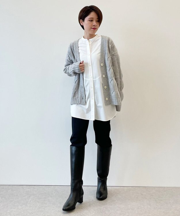 自由区 【洗える】ウールカシミヤブレンド ニットカーディガン ライトグレー系