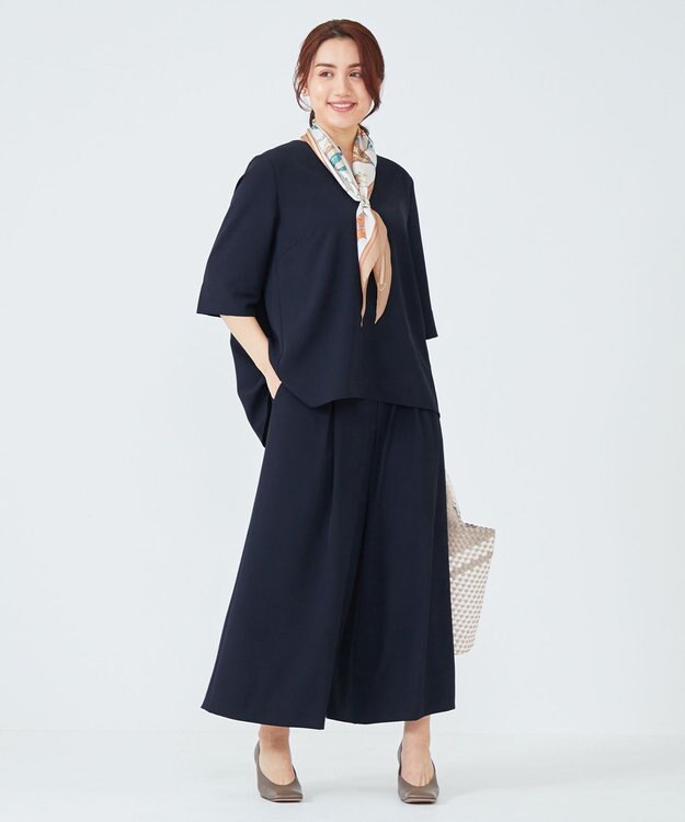 23区 L 【Lサイズ限定】ハイストレッチツイル ブラウス ネイビー系