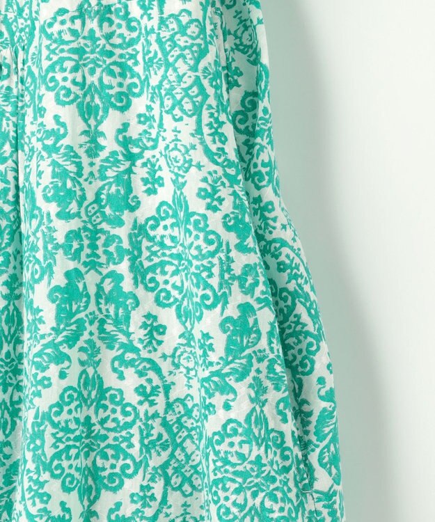 自由区 S ダマスクプリントエンブロイダリー ワンピース グリーン×イエロー刺繍