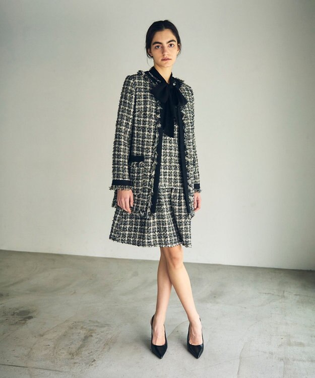 GRACE CONTINENTAL フリンジツイードジャケット ブラック