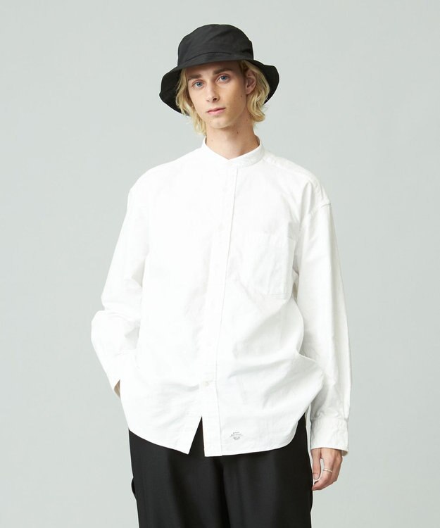 J.PRESS YORK STREET 【UNISEX】オックス起毛 バンドカラーシャツ ホワイト系