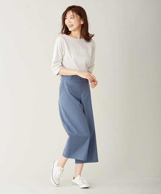 J.PRESS LADIES 【シワになりにくい】コットンフィッティーシャーク ワイドパンツ ダルブルー系