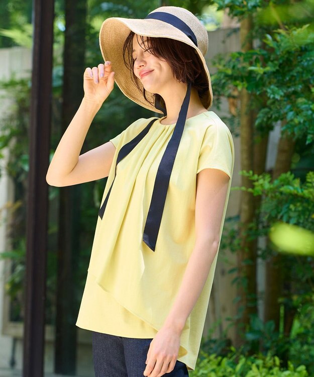 自由区 【洗える・XSサイズあり】ハイツイストポンチフロントタック カットソー イエロー系