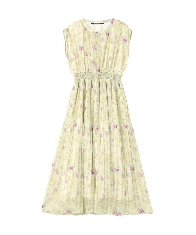 YECCA VECCA シアー花柄プリーツワンピース Light Green