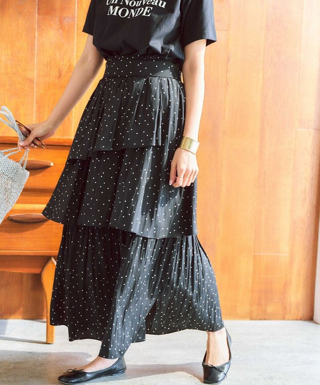 組曲 【入江未悠さんコラボ】ギャザーライトデシンティアード スカート モノトーンドット系5