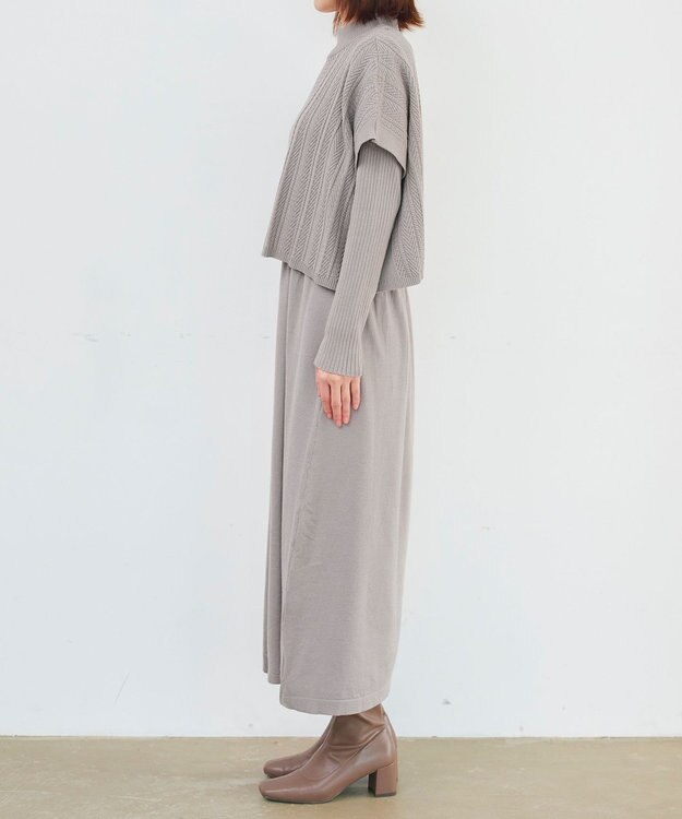 Tiaclasse 【2点セット・洗える】細ケーブルニットトップス＆ニットワンピース グレージュ