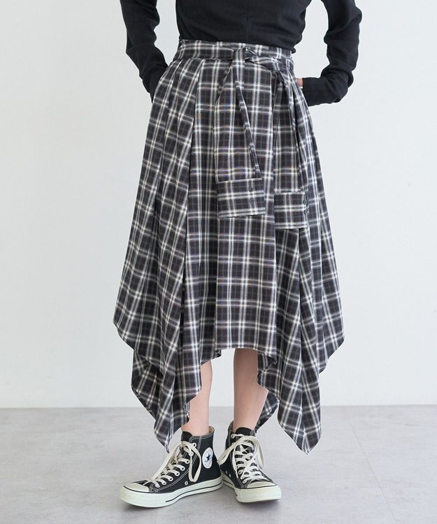 earth music&ecology イレヘムチェックシャツライクスカート Black