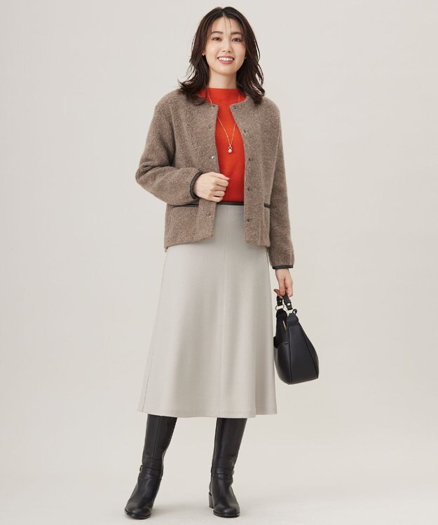 J.PRESS LADIES L 【洗える】ウールスムース スカート ベージュ系