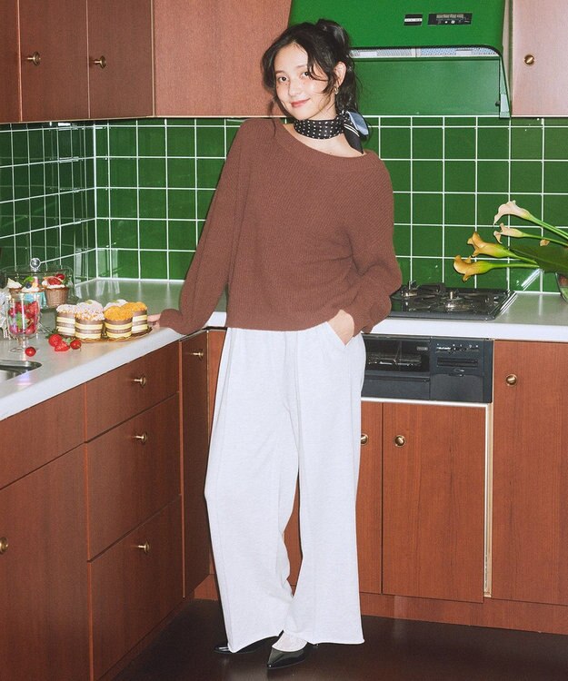 earth music&ecology パウダーシャギー畦プルオーバー Brown