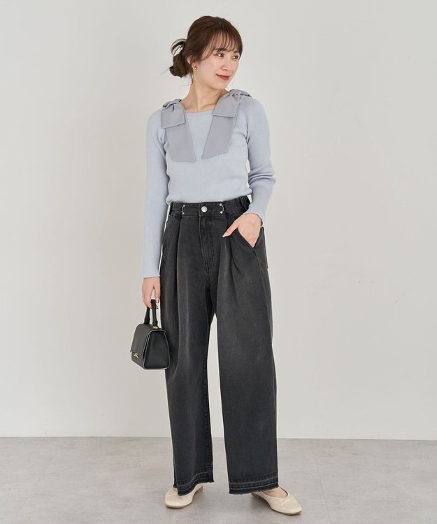 Green Parks タックワイドデニムパンツ Black