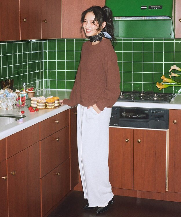 earth music&ecology パウダーシャギー畦プルオーバー Brown