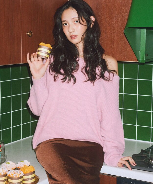 earth music&ecology パウダーシャギー畦プルオーバー Pink