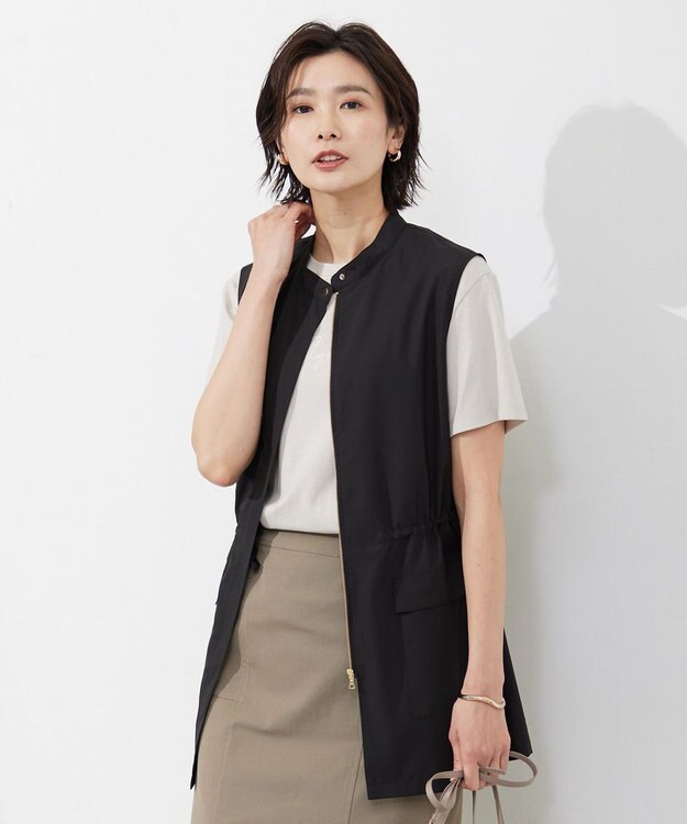 J.PRESS LADIES 【洗える・撥水】 Minotechライトタフタ ドロスト ジレ ブラック系