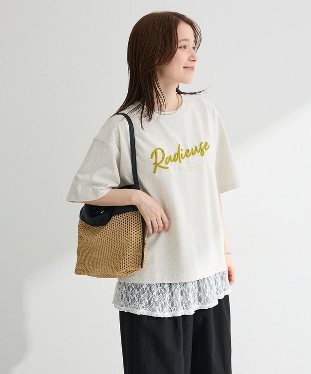 Green Parks さがら刺繍Ｔシャツ Oatmeal