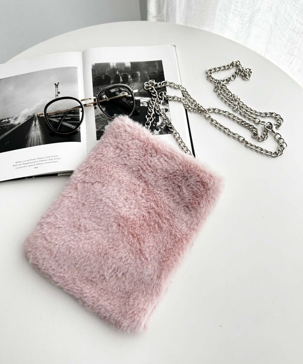 WEGO ファーチェーンミニショルダー ライトピンク