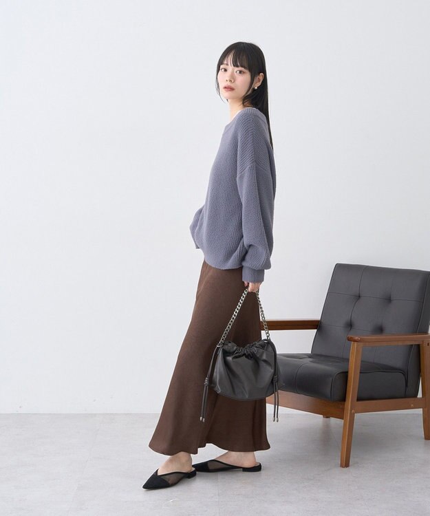 earth music&ecology パウダーシャギー畦プルオーバー Charcoal Gray
