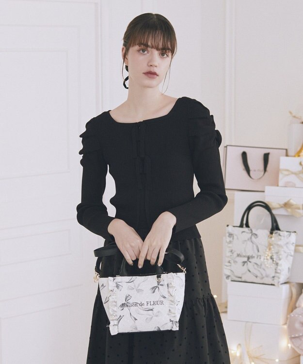 Maison de FLEUR ツイードリボンプリント2WayバッグS Black