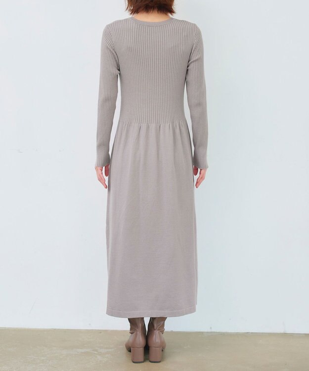 Tiaclasse 【2点セット・洗える】細ケーブルニットトップス＆ニットワンピース グレージュ