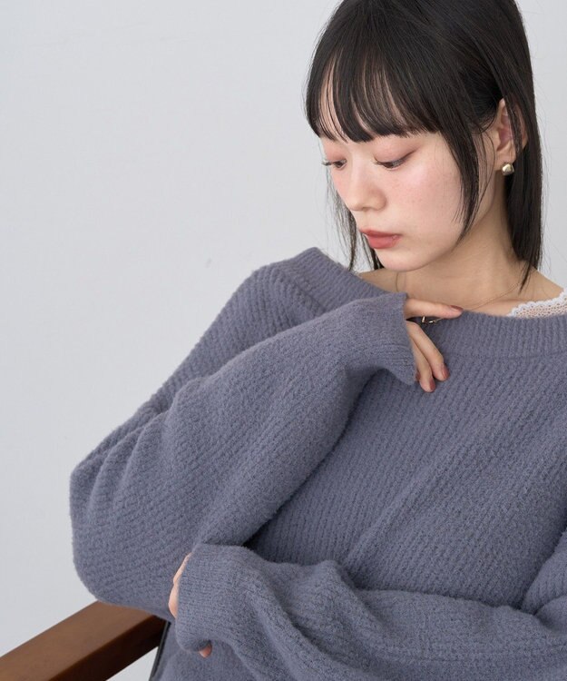 earth music&ecology パウダーシャギー畦プルオーバー Charcoal Gray