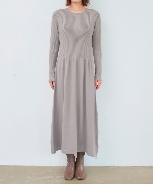 Tiaclasse 【2点セット・洗える】細ケーブルニットトップス＆ニットワンピース グレージュ