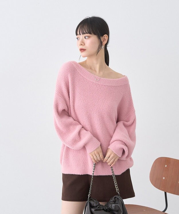 earth music&ecology パウダーシャギー畦プルオーバー Pink