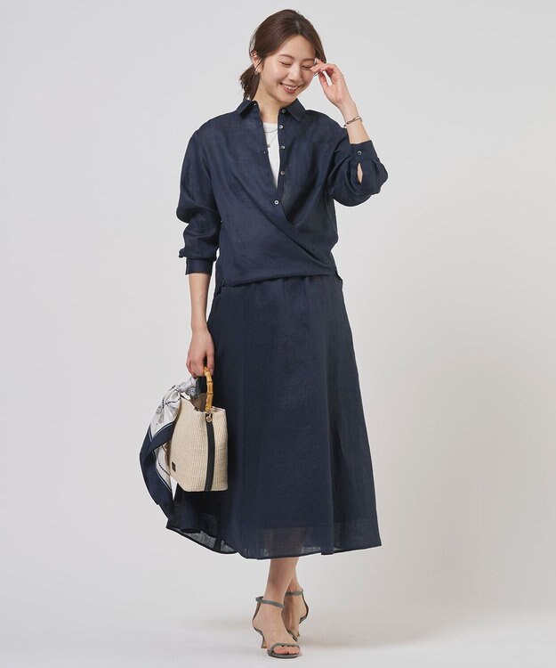 J.PRESS LADIES S 【WEB限定カラーあり・2way】リネン シャツ ブラウス ネイビー系