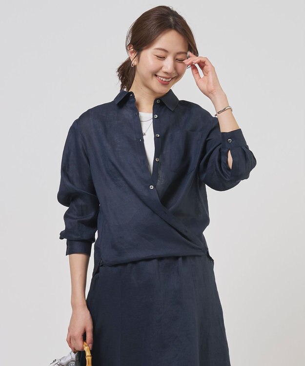 J.PRESS LADIES S 【WEB限定カラーあり・2way】リネン シャツ ブラウス ネイビー系
