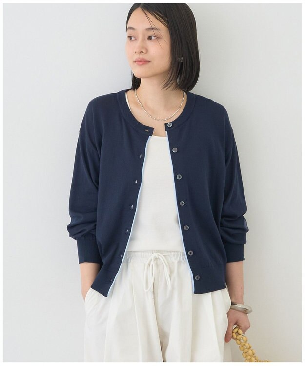 AMERICAN HOLIC 配色シアーカーディガン Navy