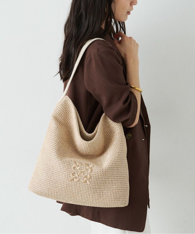 russet ナイロンラフィアワンショルダーバッグ(CE-1714) Ivory