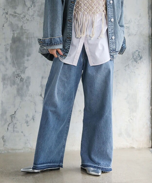 Green Parks タックワイドデニムパンツ Medium Indigo