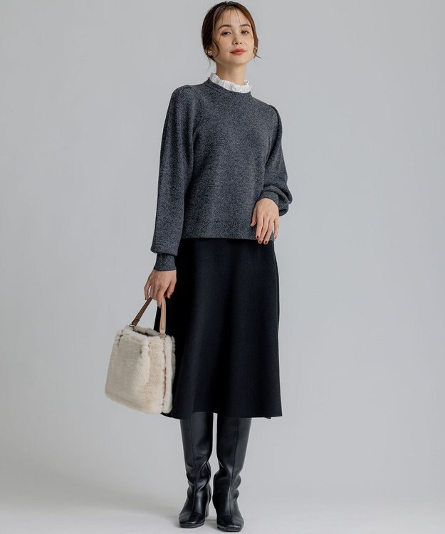 組曲 L 【WEB限定】襟付き片畔ニットプルオーバー グレー系