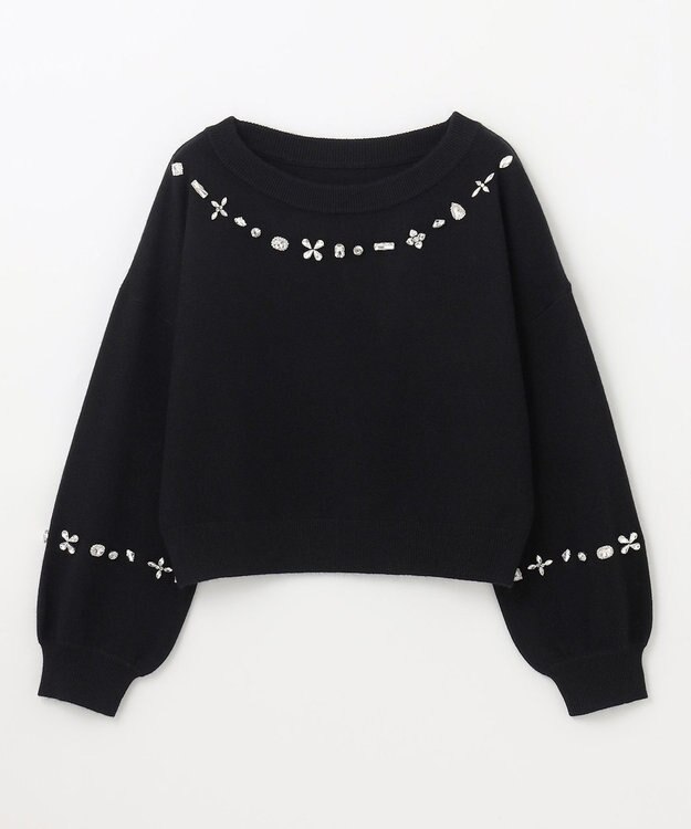 GRACE CONTINENTAL マルチビジューニットトップ ブラック