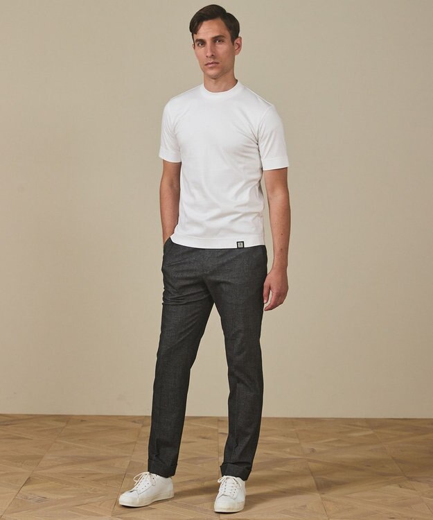 GOTAIRIKU 仕事で着られる綿100%【クルー以上モック未満】カバーネック DRESS Tシャツ(26年モデル) ホワイト系